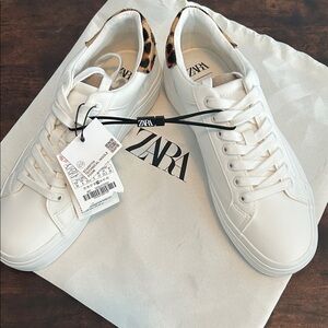 Zara White and Brown Athletic Shoes